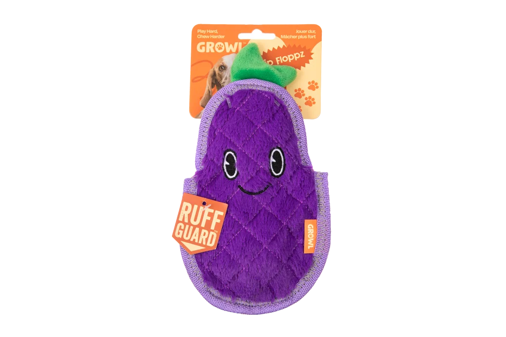 Pískací hračka pro psy se třemi pískátky – Growl Flip Floppz Eddie the Eggplant - Obrázek 1