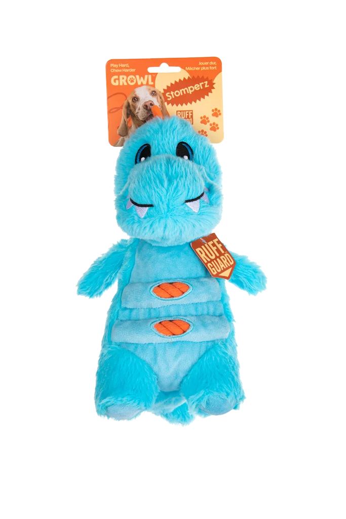 Plyšová hračka pro psy s lanem a velkým pískátkem – Growl Stomperz Terry, modrý Tyrannosaurus Rex - Obrázek 1