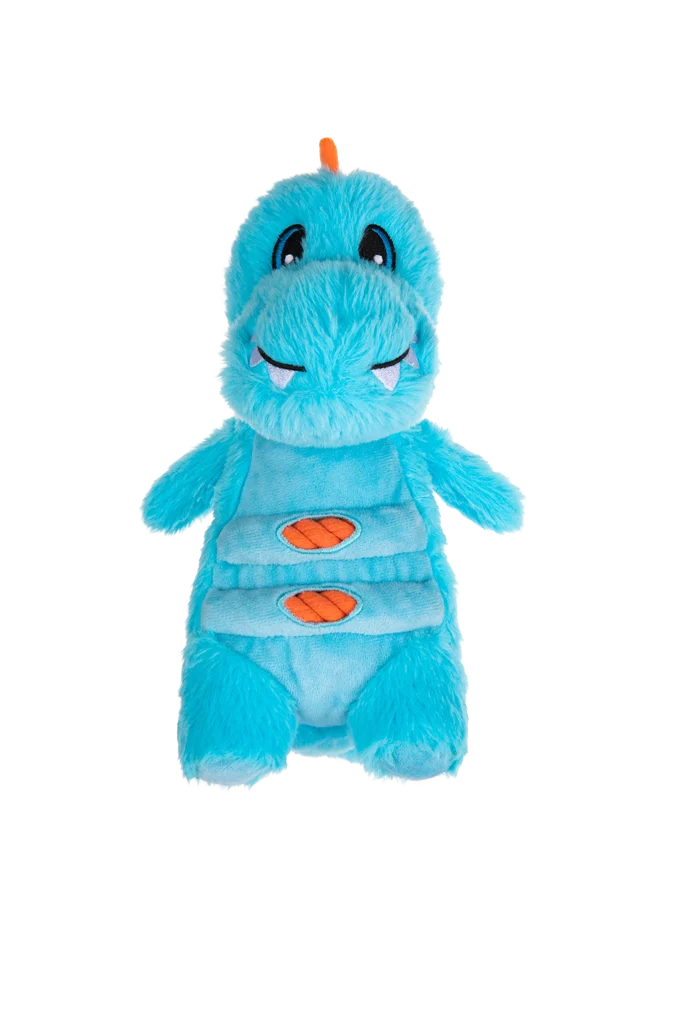 Plyšová hračka pro psy s lanem a velkým pískátkem – Growl Stomperz Terry, modrý Tyrannosaurus Rex - Obrázek 2