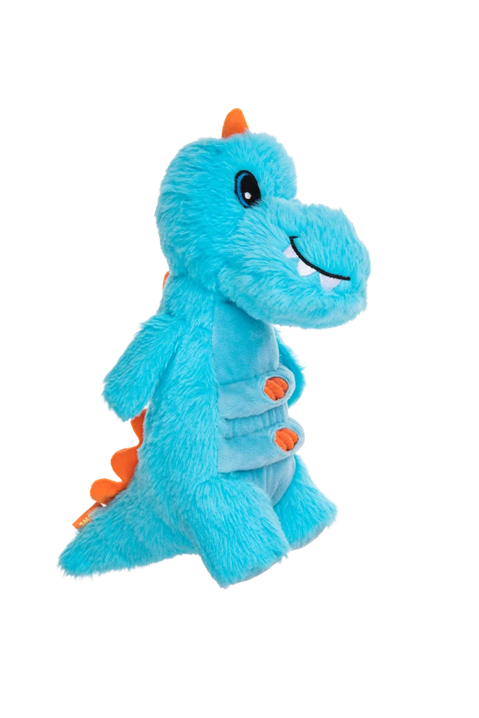 Plyšová hračka pro psy s lanem a velkým pískátkem – Growl Stomperz Terry, modrý Tyrannosaurus Rex - Obrázek 3