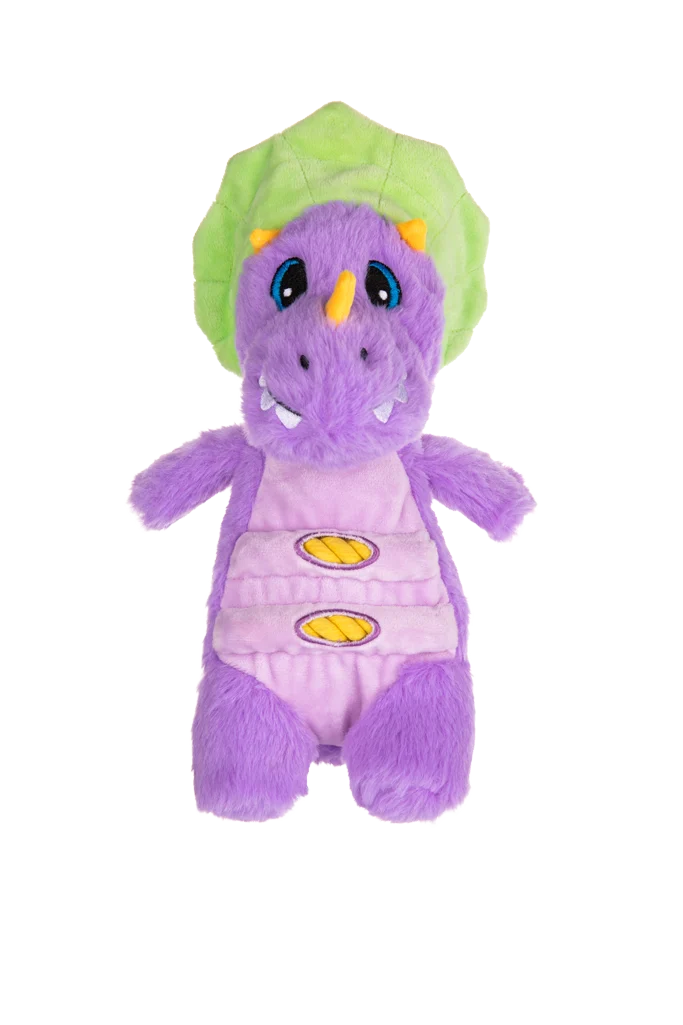 Plyšová hračka pro psy s lanem a velkým pískátkem – Growl Stomperz fialový brachiosaurus Benny - Obrázek 2