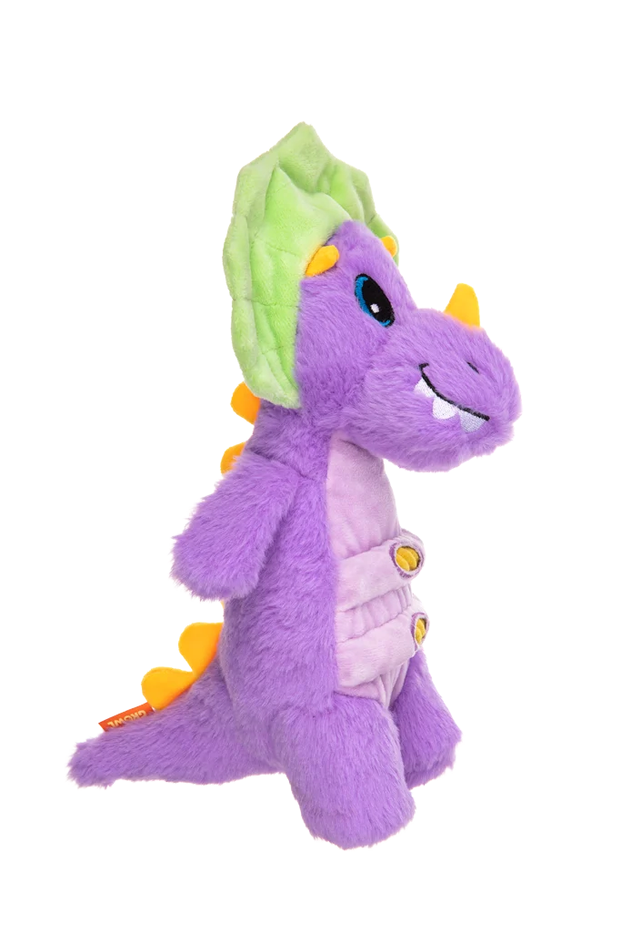 Plyšová hračka pro psy s lanem a velkým pískátkem – Growl Stomperz fialový brachiosaurus Benny - Obrázek 3