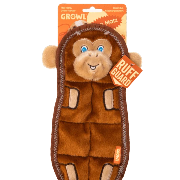 Plochá plyšová hračka pro psy se 7 pískátky – Growl Zoo Matz opice Mildred