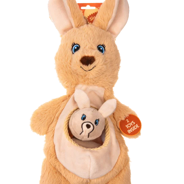 Plyšová hračka pro psy s pískátky a 2 skrytými hračkami – Growl Sidekicks Kanga Joey