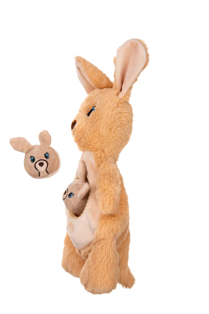 Plyšová hračka pro psy s pískátky a 2 skrytými hračkami – Growl Sidekicks Kanga Joey - Obrázek 3
