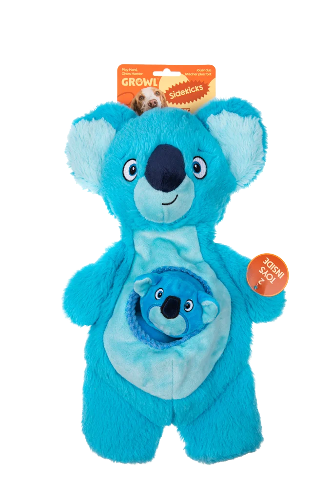 GROWL52043.png Plyšová hračka pro psy s pískátky a 2 skrytými hračkami – Growl Sidekicks Koala Joey - Obrázek 1