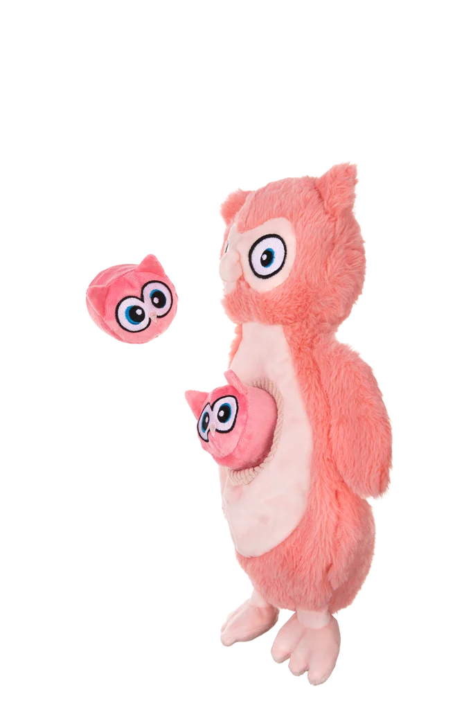 Plyšová hračka pro psy s pískátky a 2 skrytými hračkami – Growl Sidekicks Hoot en Hootlet - Obrázek 3