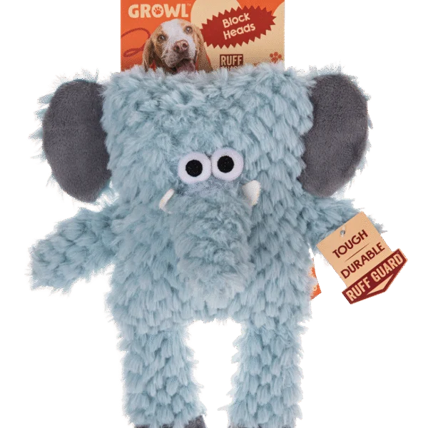 Plyšová hračka pro psy s kostkovým tvarem a pískátkem – Growl Block Heads Trunky slon