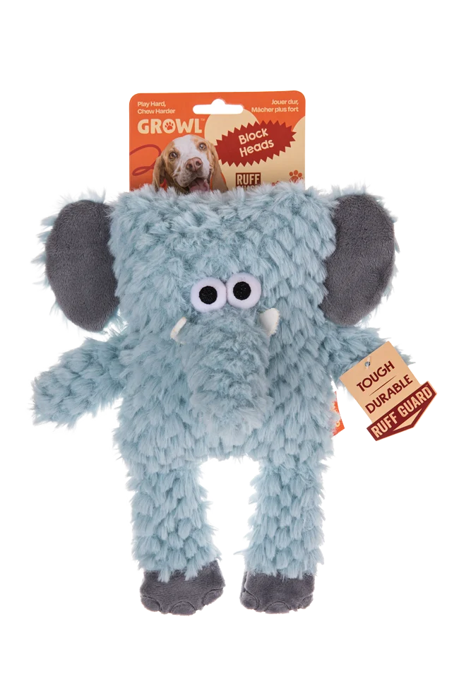 Plyšová hračka pro psy s kostkovým tvarem a pískátkem – Growl Block Heads Trunky slon - Obrázek 1