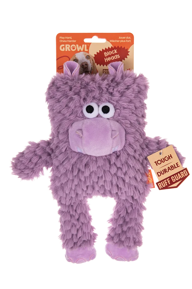 Plyšová hračka pro psa ve tvaru bloku s pískátkem – Growl Block Heads Chompy hroch - Obrázek 1