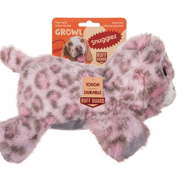 Plyšová hračka pro psy s pevnými švy – Growl Snugglez Sierra, sněžný leopard
