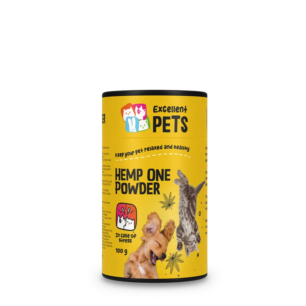 Prášek z konopného květu pro psy a kočky s karobem, 100 g – Excellent Pets Hemp One Powder - Obrázek 1