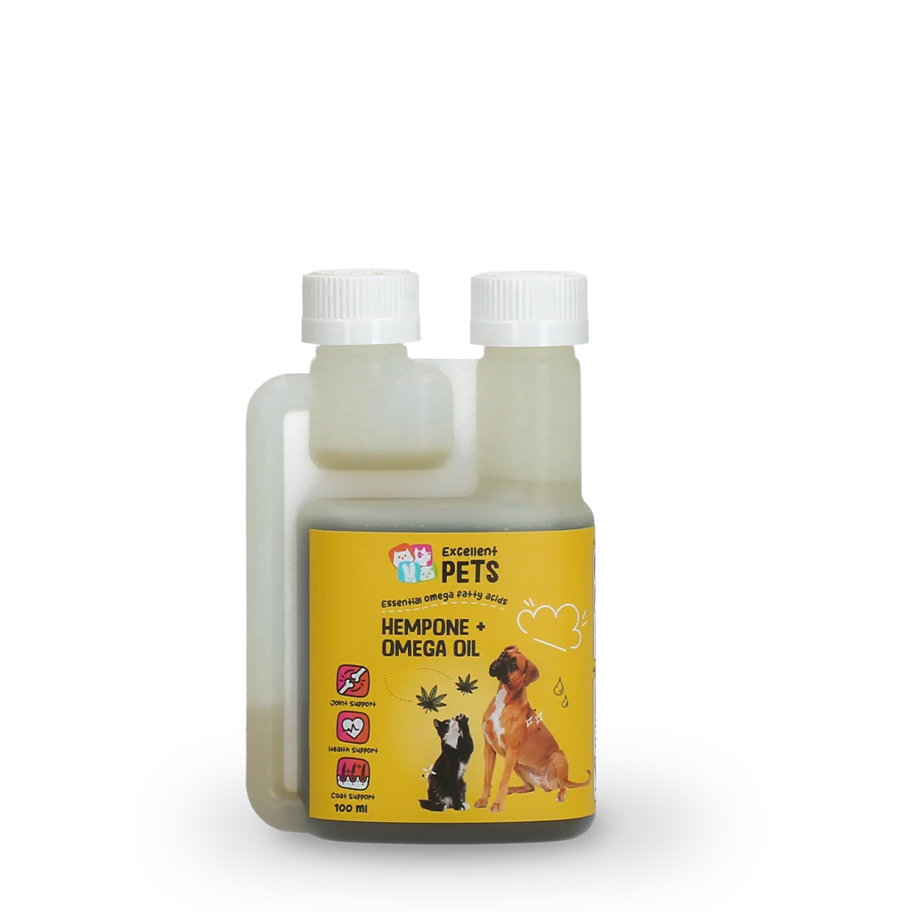Olejová směs pro psy a kočky s konopným olejem, 100 ml – Excellent Pets HempOne + Omega Oil - Obrázek 1