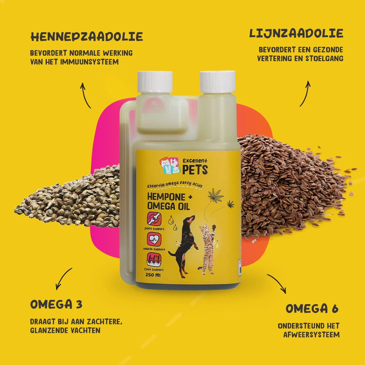 Olejová směs pro psy a kočky s konopným olejem, 250 ml – Excellent Pets HempOne + Omega Oil - Obrázek 5