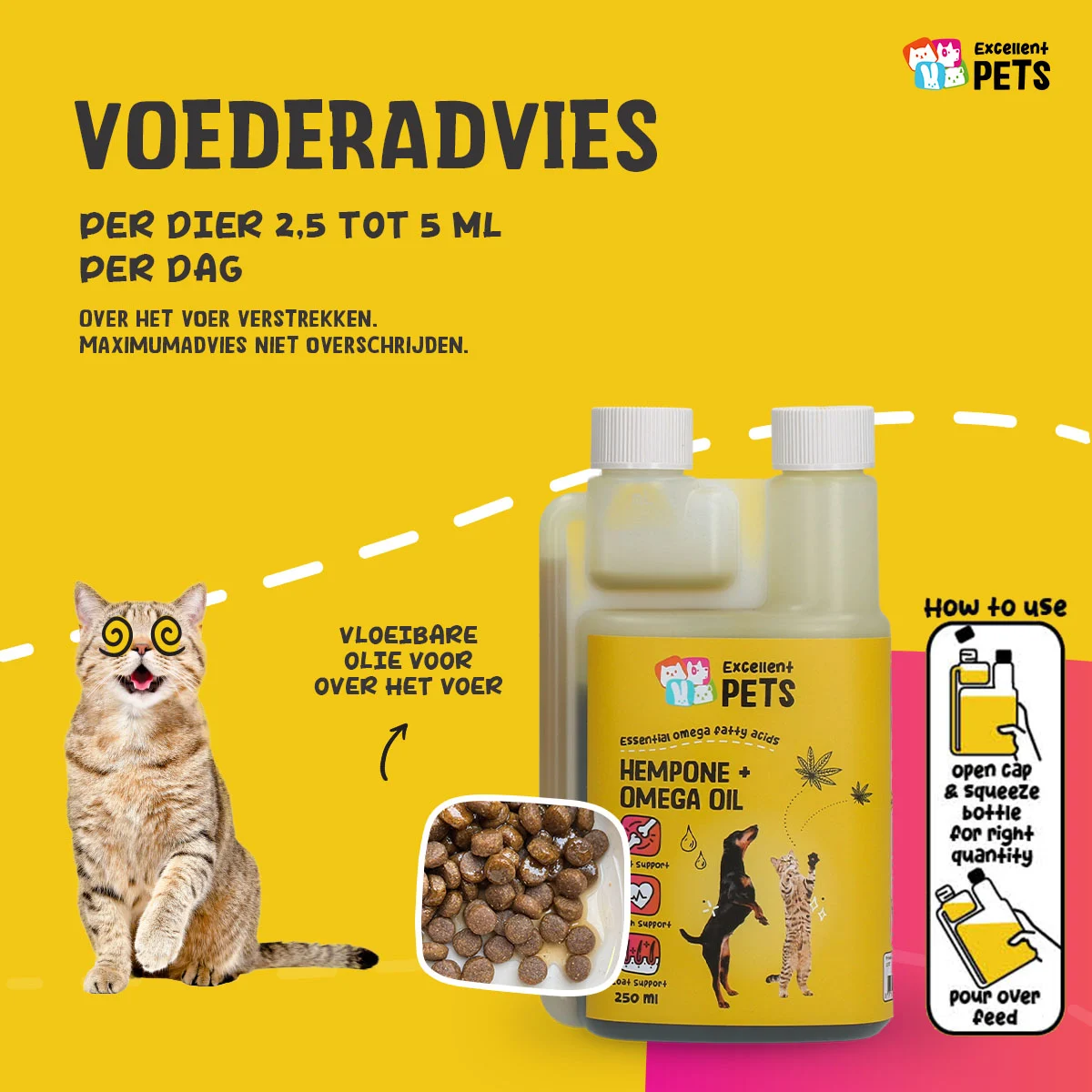 Olejová směs pro psy a kočky s konopným olejem, 250 ml – Excellent Pets HempOne + Omega Oil - Obrázek 2