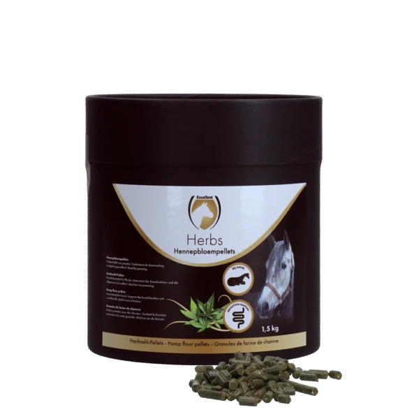Granule z květů konopí pro koně na podporu střevní činnosti, 1,5 kg – Excellent Horse Herbs Hennepbloempellets