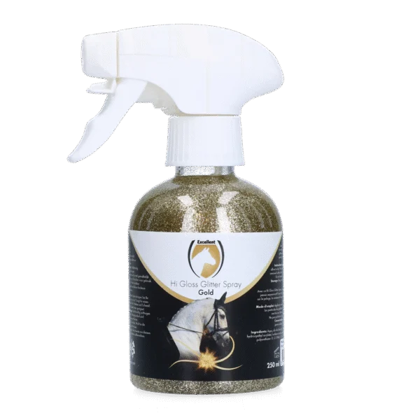 Třpytivý sprej na srst, hřívu a ocas, 250 ml – Excellent Horse Hi Gloss Glitter Spray Gold