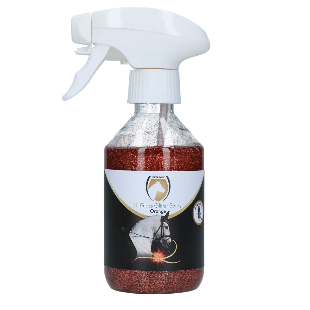 Třpytivý sprej na srst, hřívu a ocas, 250 ml – Excellent Horse Hi Gloss Glitter Spray Orange - Obrázek 1