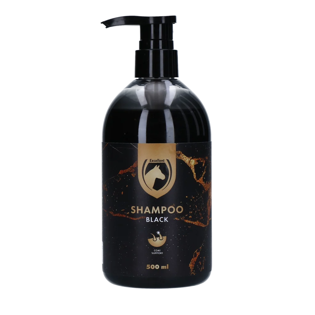Šampon pro zvýraznění barvy a lesk srsti koní, 500 ml – Excellent Horse Hi Gloss Shampoo Zwart - Obrázek 1