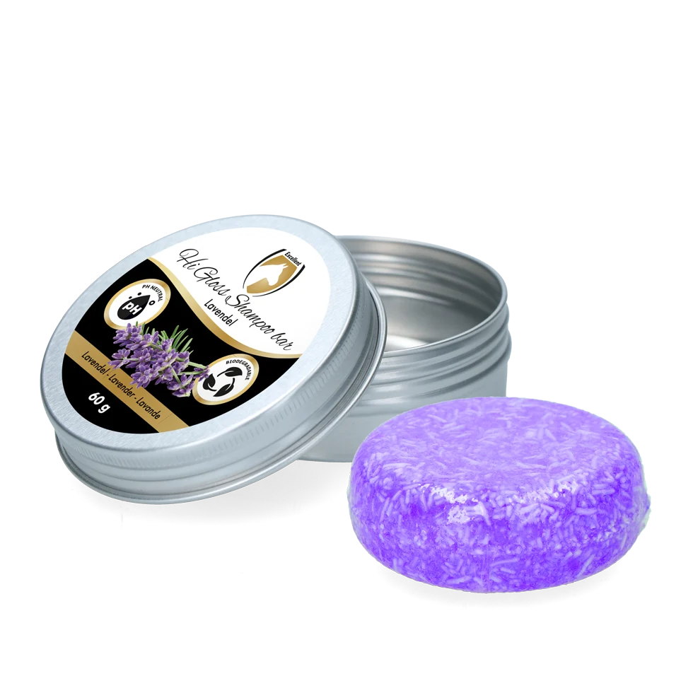 Tuhý koňský šampon s kondicionérem, levandule, 60 g – Excellent Horse Hi Gloss Shampoo Bar - Obrázek 1