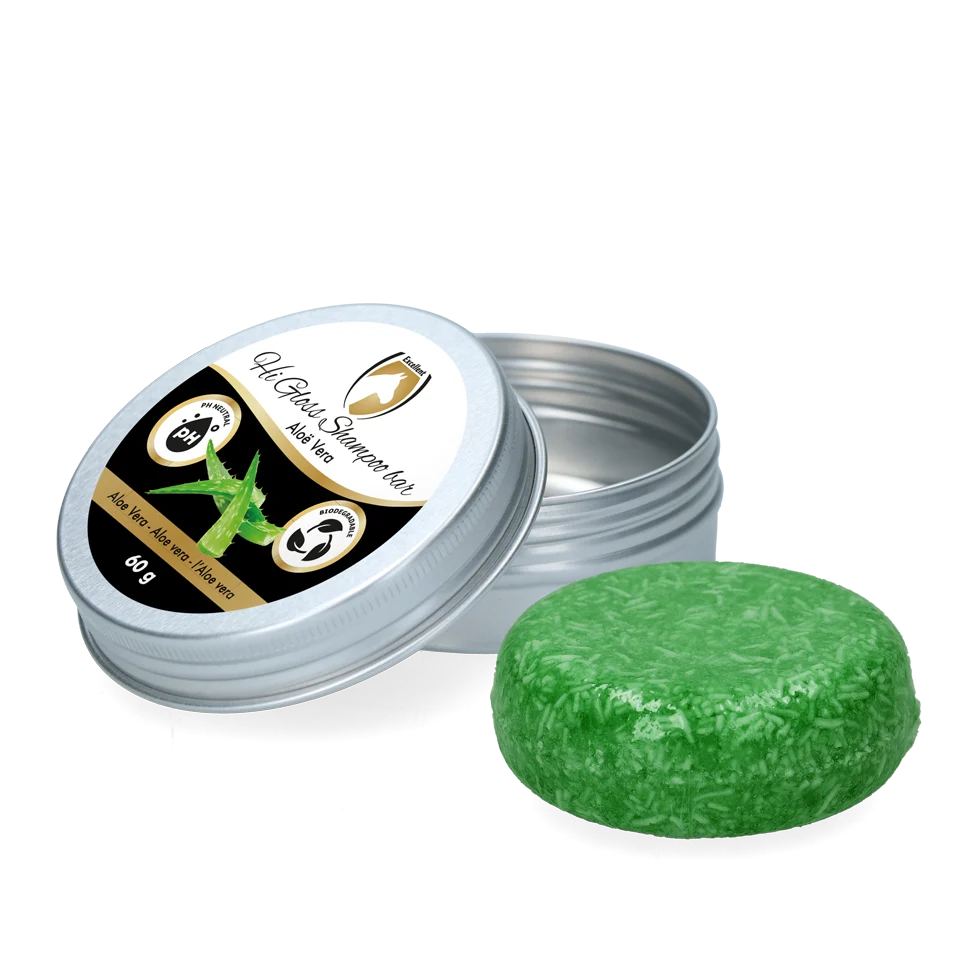 Tuhý šampon pro koně s kondicionérem, aloe vera, 60 g – Excellent Horse Hi Gloss Shampoo Bar - Obrázek 1