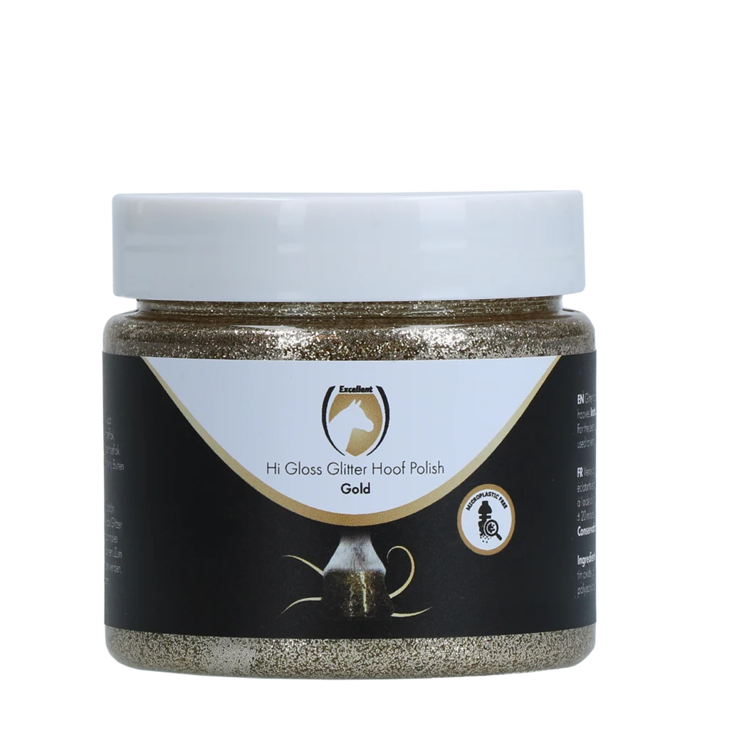 Zlatý třpytivý lak na kopyta, 150 ml – Excellent Horse Hi Gloss Glitter Hoof Polish - Obrázek 1