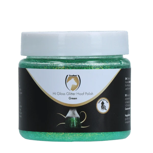 Třpytivý lak na kopyta zelený, 150 ml – Excellent Horse Hi Gloss Glitter Hoof Polish