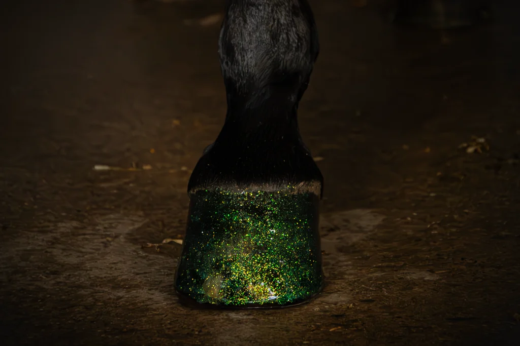Třpytivý lak na kopyta zelený, 150 ml – Excellent Horse Hi Gloss Glitter Hoof Polish - Obrázek 2