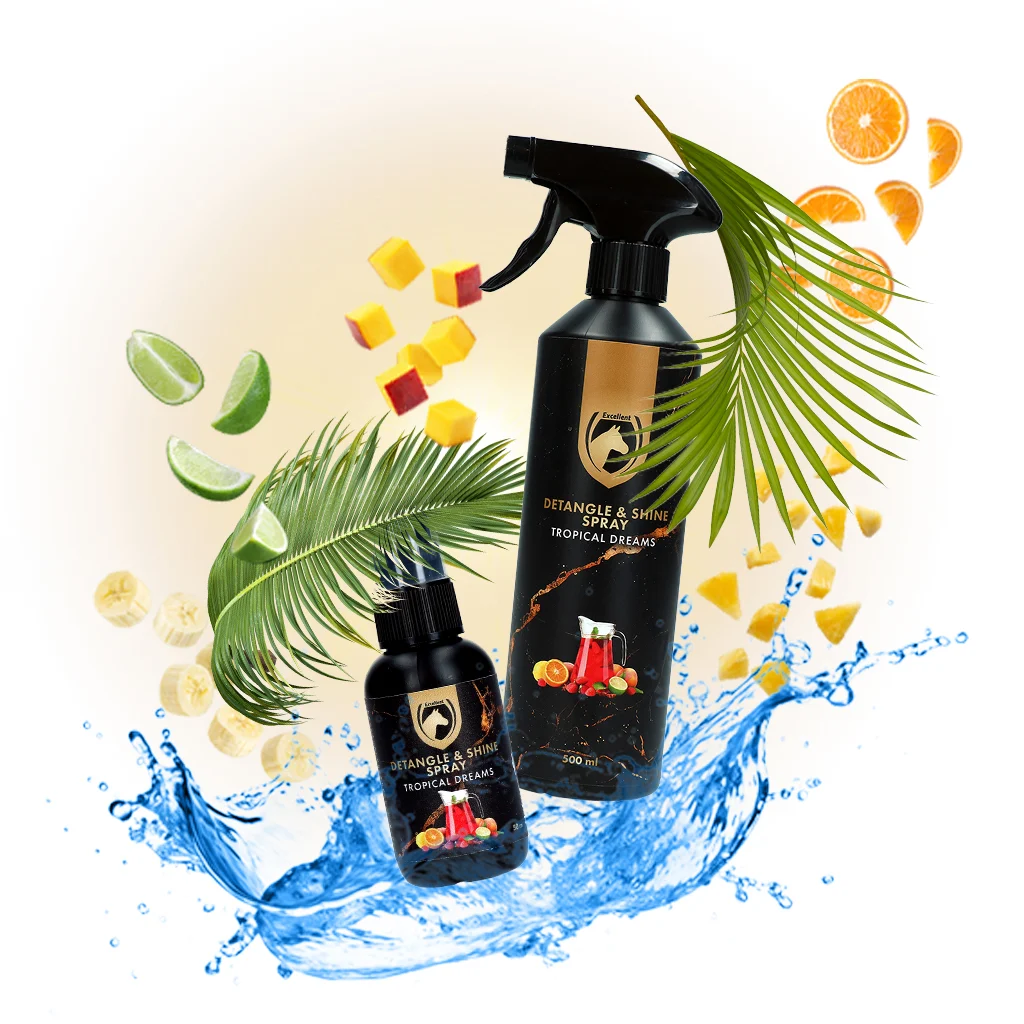 Rozčesávací sprej na hřívu a ocas, 50 ml – Excellent Horse Detangle & Shine Spray Tropical Dreams - Obrázek 2