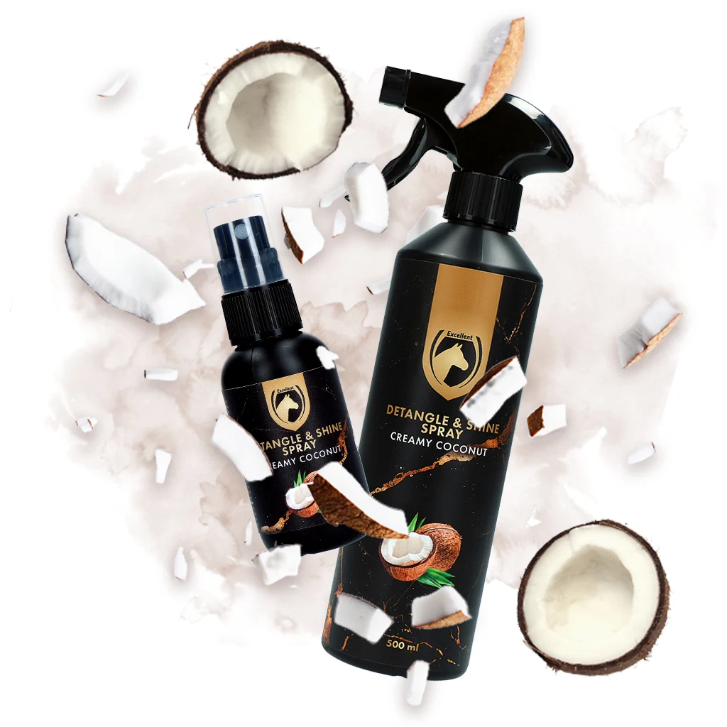 Sprej proti zacuchávání hřívy a ocasu, Creamy Coconut, 50 ml – Excellent Horse Detangle & Shine Spray - Obrázek 2