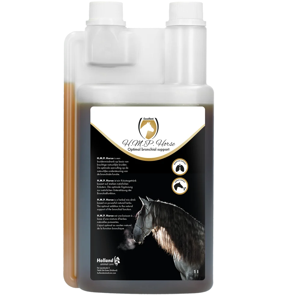 Doplněk krmiva pro dýchací cesty koní s bylinnými extrakty, 1 l – Excellent Horse H.M.P. Liquid - Obrázek 1