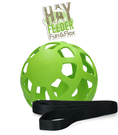 Míč na seno pro koně z přírodního kaučuku, zelený, průměr cca 22 cm – Hay Slow Feeder Fun & Flex