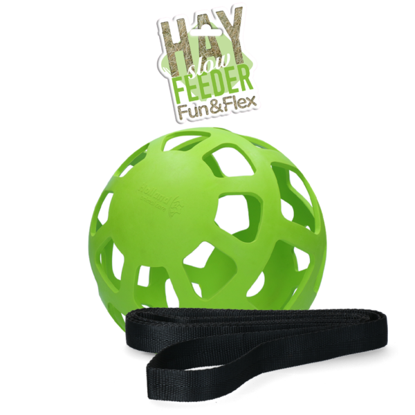 Míč na seno pro koně z přírodního kaučuku, zelený, průměr cca 22 cm – Hay Slow Feeder Fun & Flex