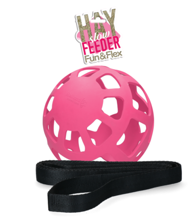 Míč na seno pro koně z přírodního kaučuku, růžový, průměr přibližně 22 cm – Hay Slow Feeder Fun & Flex