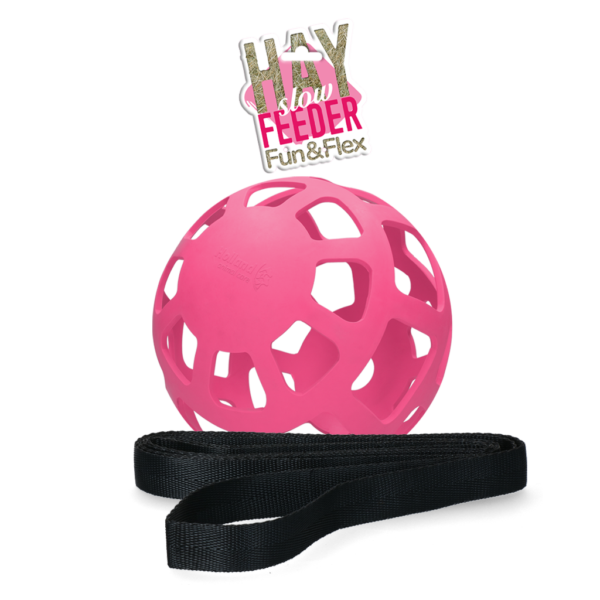 Míč na seno pro koně z přírodního kaučuku, růžový, průměr přibližně 22 cm – Hay Slow Feeder Fun & Flex