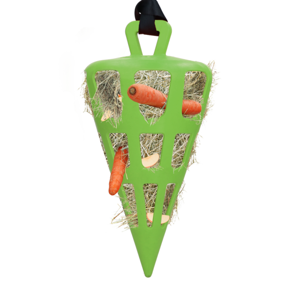 Pomalý krmný zásobník na seno pro koně z přírodního kaučuku, zelený – Hay Slow Feeder Fun & Flex Carrot