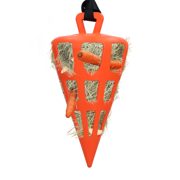 Pomalé krmítko pro koně z přírodního kaučuku, oranžové – Hay Slow Feeder Fun & Flex Carrot