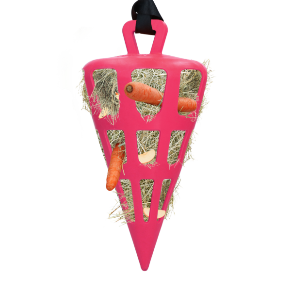 Pomalé krmítko pro koně z přírodního kaučuku, růžové – Hay Slow Feeder Fun & Flex Carrot