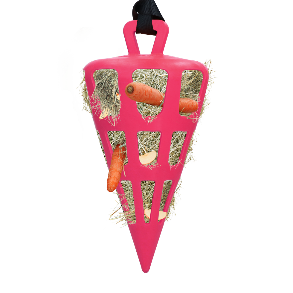 Slowfeeder voor Paarden van Natuurrubber, Roze – Hay Slow Feeder Fun & Flex Carrot Pomalé krmítko pro koně z přírodního kaučuku, růžové – Hay Slow Feeder Fun & Flex Carrot