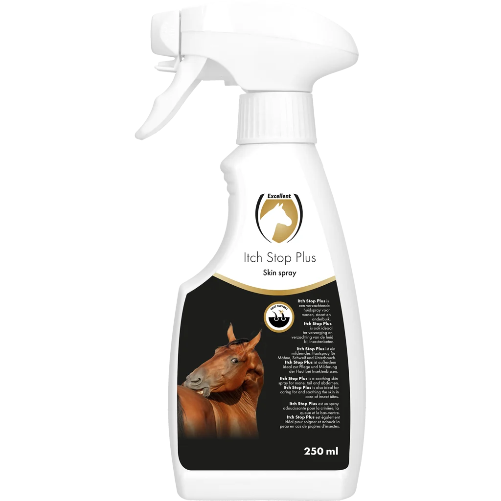 Zklidňující sprej na pokožku hřívy, ocasu a spodní části břicha, 250 ml – Excellent Horse Itch Stop Plus Spray - Obrázek 1