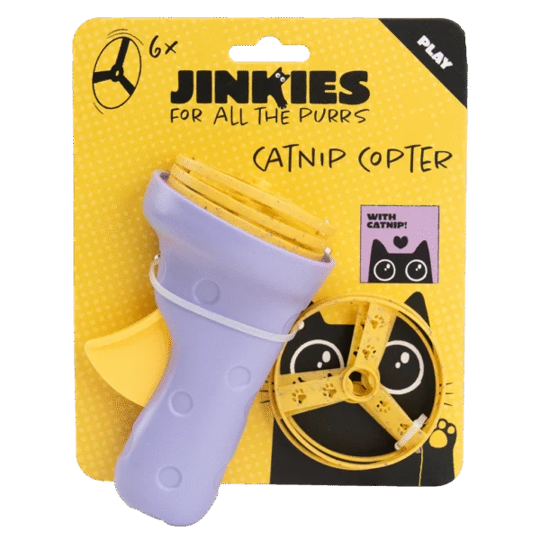 Interaktivní hračka pro kočky s vystřelovacími vrtulkami a šantou kočičí – Jinkies Catnip Copter