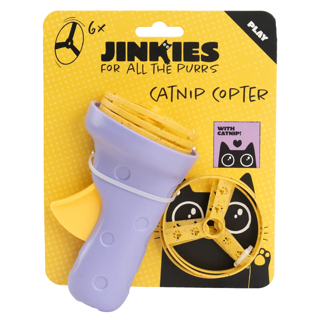 Interaktivní hračka pro kočky s vystřelovacími vrtulkami a šantou kočičí – Jinkies Catnip Copter - Obrázek 1