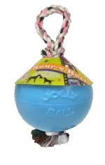 Míček pro psy s provazem, plovoucí, borůvkový M (15 cm) – Jolly Pets Romp-n-Roll