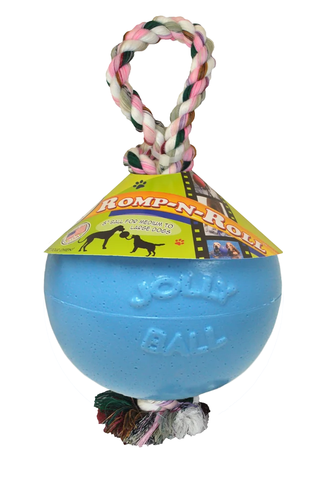 Míček pro psy s provazem, plovoucí, borůvkový M (15 cm) – Jolly Pets Romp-n-Roll - Obrázek 1
