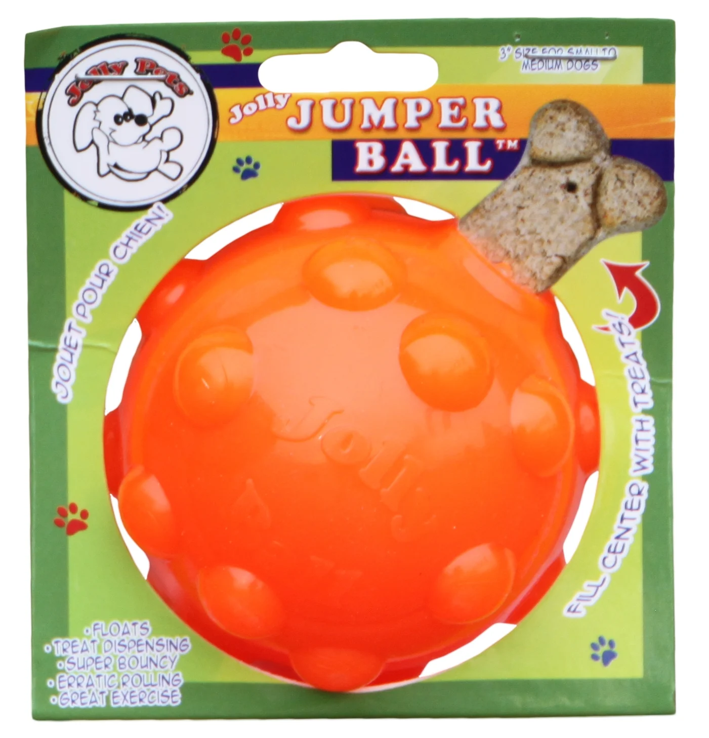 Pamlskový míček pro psy z TPR gumy, 7,6 cm – Jolly Pets Jolly Jumper oranžový S - Obrázek 1