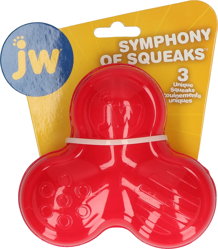 JW032997.png Gumová pískací hračka se 3 zvuky, červená – JW Symphony of Squeaks - Obrázek 1