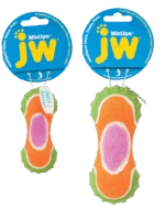 Psí hračka z plyše, gumy a látky z tenisového míčku, 14 cm – JW Mixups Ribbed Barbell M - Obrázek 2