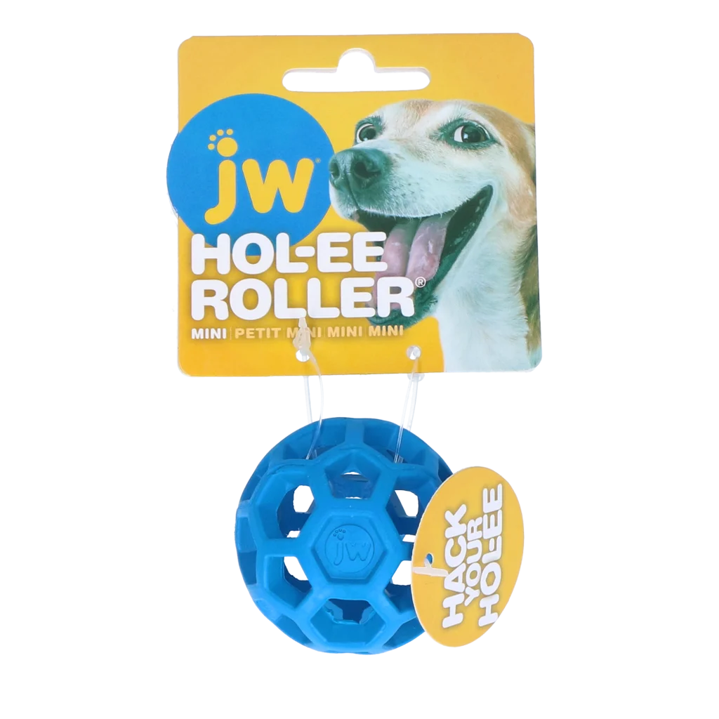 Míček pro psy z přírodního kaučuku na pamlsky, 5 cm, modrý – JW Hol-ee Roller - Obrázek 1
