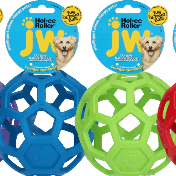 Míček pro psy z přírodního kaučuku na pochoutky, 19 cm, mix barev – JW Hol-ee Roller