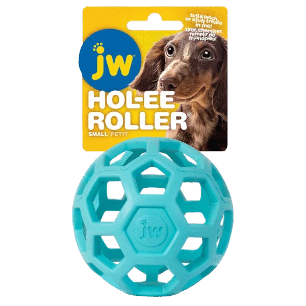 Míč pro psy z přírodního kaučuku na pamlsky, 9 cm, světle modrý – JW Hol-ee Roller Small
